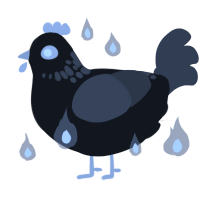 A sable and navy chicken with a neck-speckle pattern