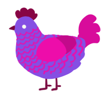 A blurple and fuchsia chicken with a lace pattern