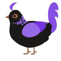 A sable and blurple chicken with a neck-speckle pattern