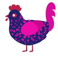 A navy and fuchsia chicken with a speckle pattern