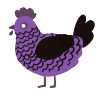 A blurple and black chicken with a lace pattern
