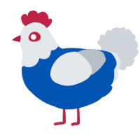 Jimbo, a ultramarine and mist chicken with a head pattern