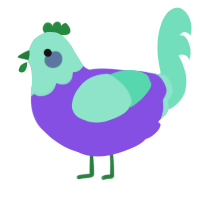 A blurple and mint chicken with a head pattern