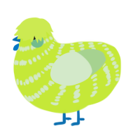 Lime, a lime and gluppy chicken with a bar pattern