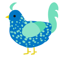 A sapphire and mint chicken with a speckle pattern