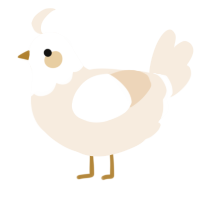A cream chicken with a head pattern