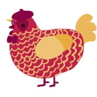 A crimson and honey chicken with a lace pattern