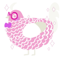 A pink and white chicken with a lace pattern