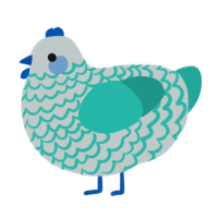 A silver and turquoise chicken with a lace pattern
