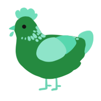A viridian and mint chicken with a neck-speckle pattern