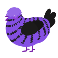 Gothic Lolita, a blurple and sable chicken with a bar pattern