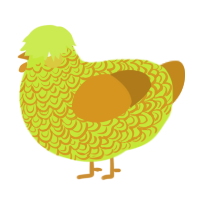 A lime and ochre chicken with a double-lace pattern