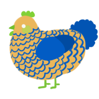 A honey and ultramarine chicken with a lace pattern