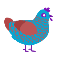 A cerulean and red chicken with a lace pattern