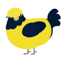 A yellow and tumblr chicken with a head pattern
