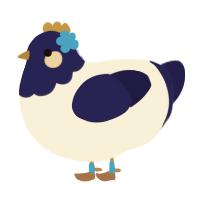 A cream and navy chicken with a head pattern