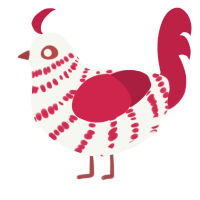 A white and crimson chicken with a bar pattern