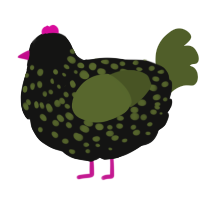 dark forest theory, a black and olive chicken with a speckle pattern