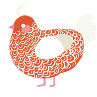 Dirya, a vermilion and white chicken with a double-lace pattern