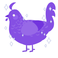 A blurple chicken with a half-lace pattern