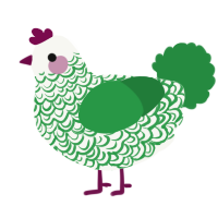 A white and viridian chicken with a double-lace pattern