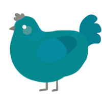 A teal and sea chicken with a neck-speckle pattern