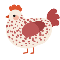 A cream and red chicken with a speckle pattern