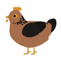 A brown and sable chicken with a neck-speckle pattern