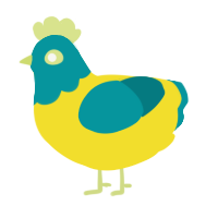 Ghostlight, a yellow and teal chicken with a head pattern