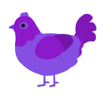 Purrpull, a blurple and violet chicken with a head pattern