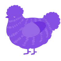 A blurple chicken with a bar pattern