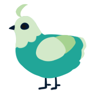 A turquoise and gluppy chicken with a head pattern