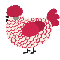 Megrez, a cream and crimson chicken with a lace pattern