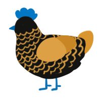 A black and orange chicken with a lace pattern