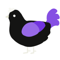 A black and blurple chicken