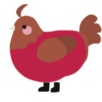 A crimson and russet chicken with a head pattern