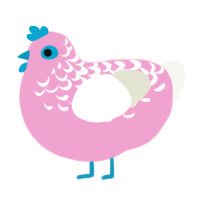 A pink and white chicken with a half-lace pattern