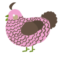 A pink and bark chicken with a lace pattern