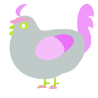 Pink Mold, a silver and lavender chicken