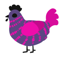 A overcast and fuchsia chicken with a bar pattern
