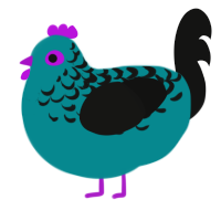 Black Laced Berry, a teal and black chicken with a half-lace pattern
