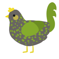 A grey and chartreuse chicken with a speckle pattern