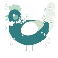 Spectre, a teal and gluppy chicken with a neck-speckle pattern