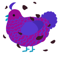 A plum and indigo chicken with a lace pattern