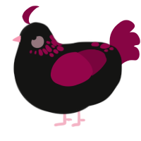 A black and maroon chicken with a neck-speckle pattern