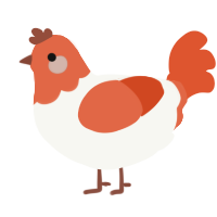 A white and vermilion chicken with a head pattern