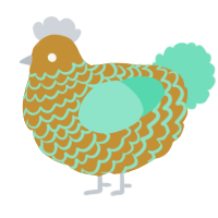 A gold and mint chicken with a lace pattern