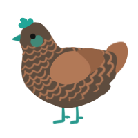 Doll, a bark and brown chicken with a lace pattern