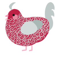 A crimson and silver chicken with a double-lace pattern