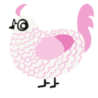 A white and pink chicken with a lace pattern